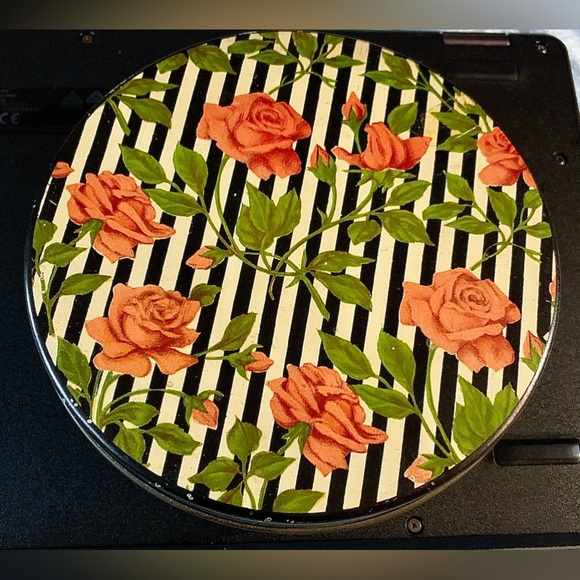 Mid Century Vtg Floral Striped Metal Lidded Candy Biscuit Tin - Picture 5 of 16